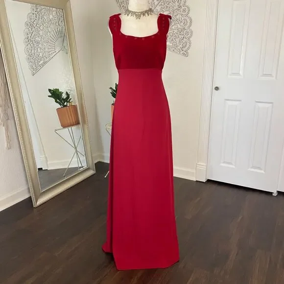 Liz Claiborne Early 2000's Whimsygoth Red Velvet Rose Bud Empire Prom Dress 8 M - Picture 2 of 7